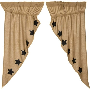 Olivia's Heartland country Tan Deluxe BURLAP Stencil STAR Panel curtains 36x63 